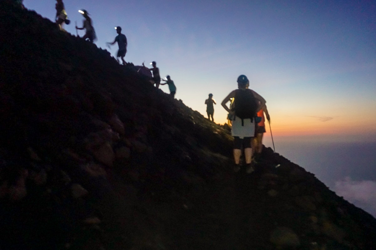 Hiking in darkness up Stromboli Volcano, Sicily