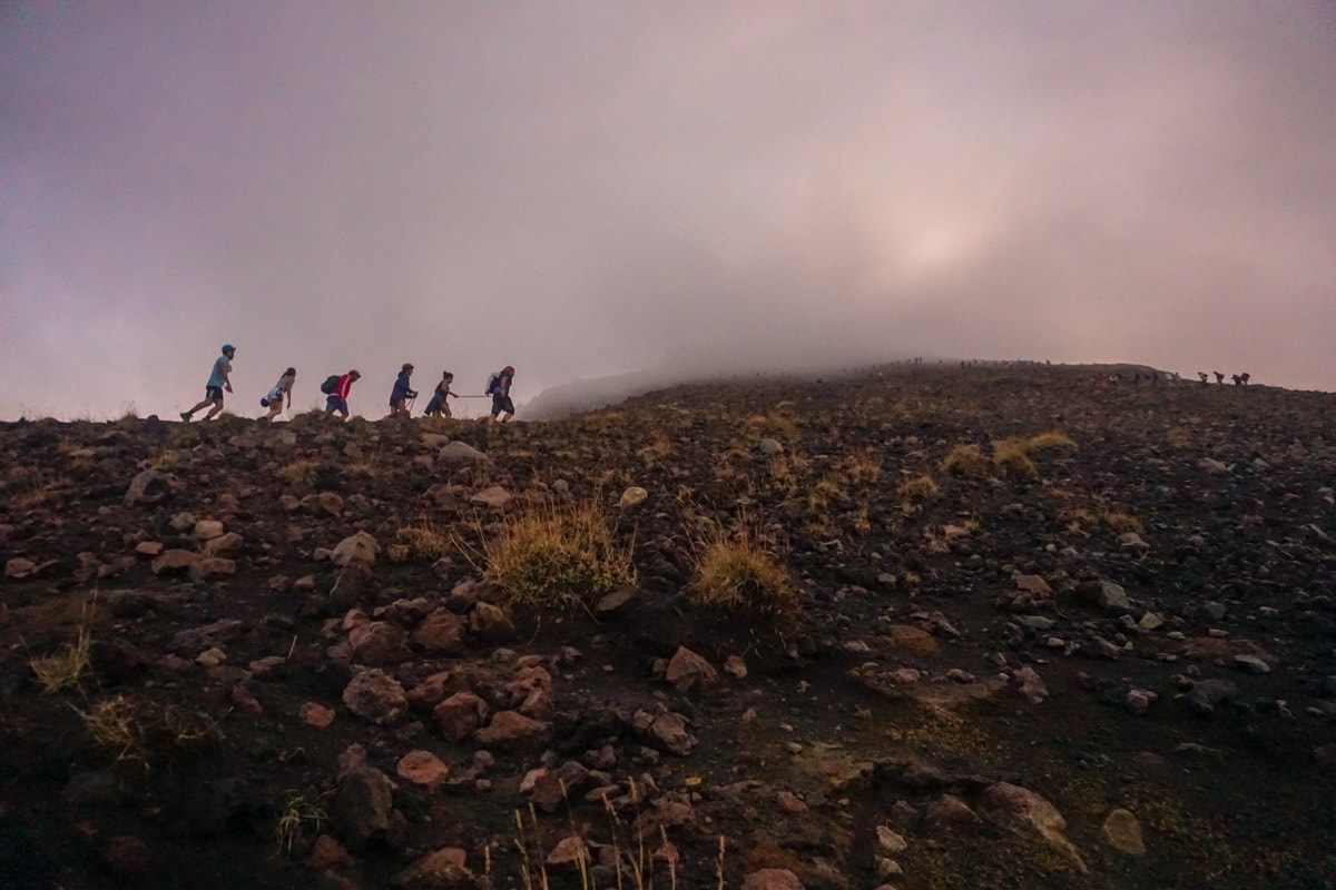 Heading into the mist as we hike Stromboli Volcano, Sicily