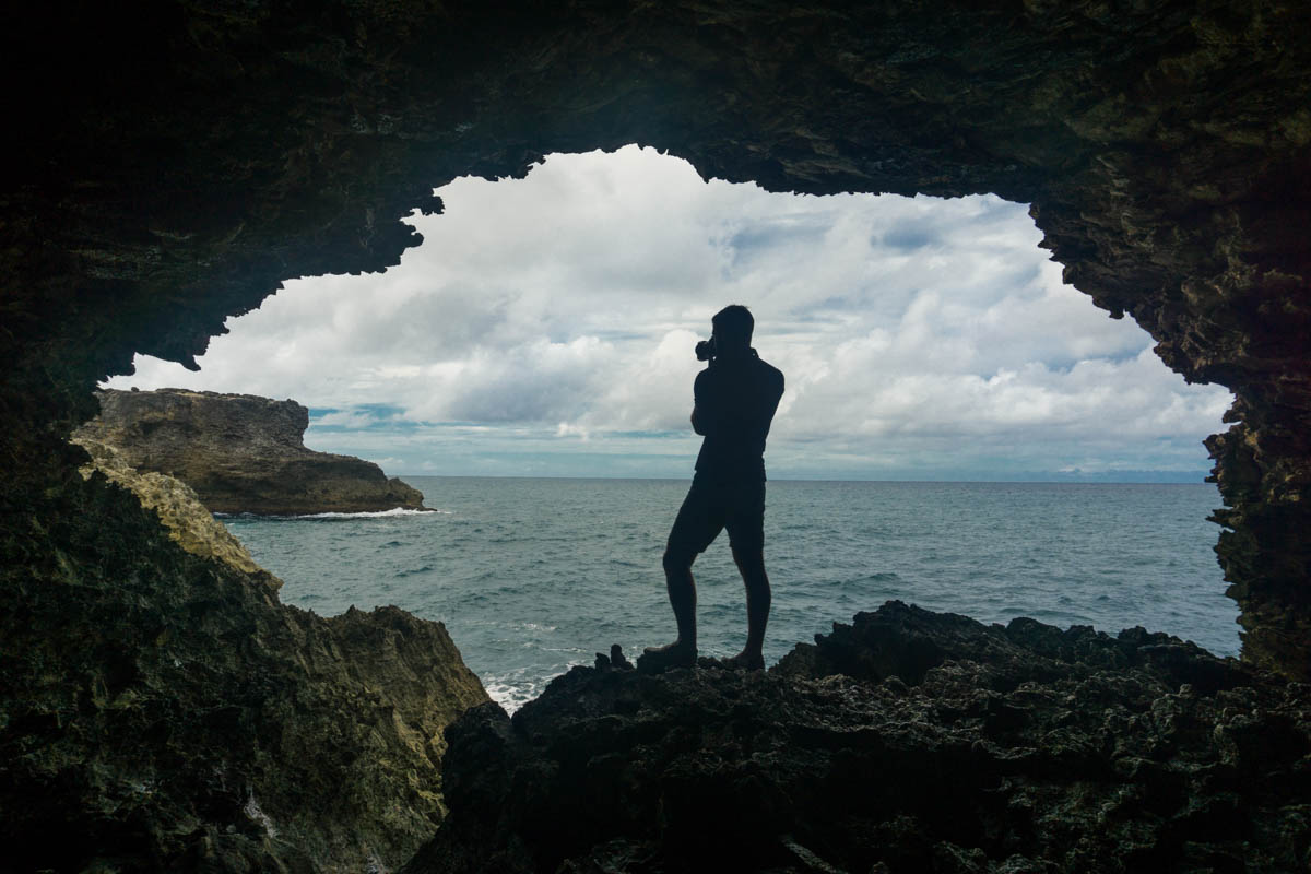 Macca snapping pics at the Animal Flower Cave, Barbados