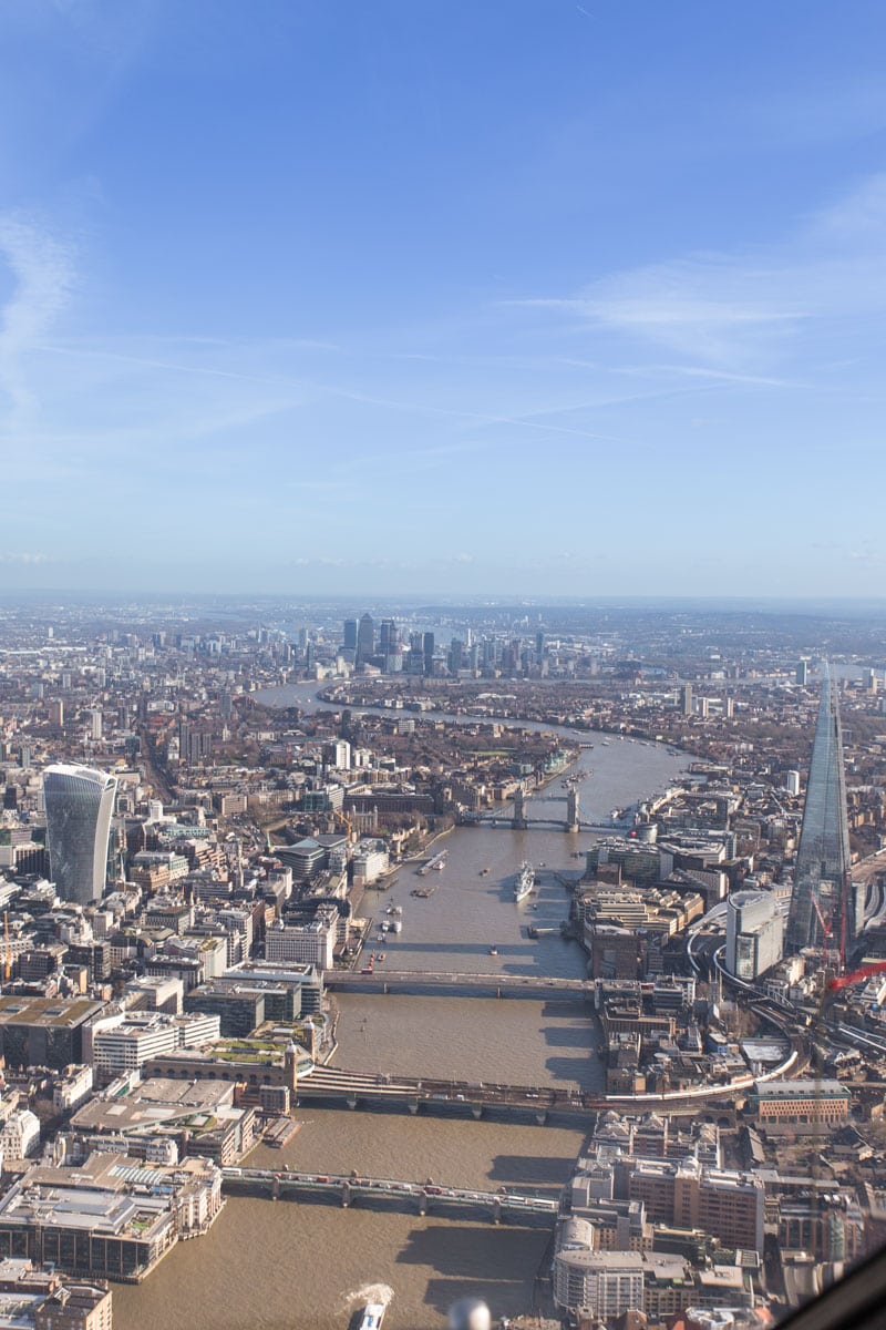 Views along the river Thames from helicopter tour of London