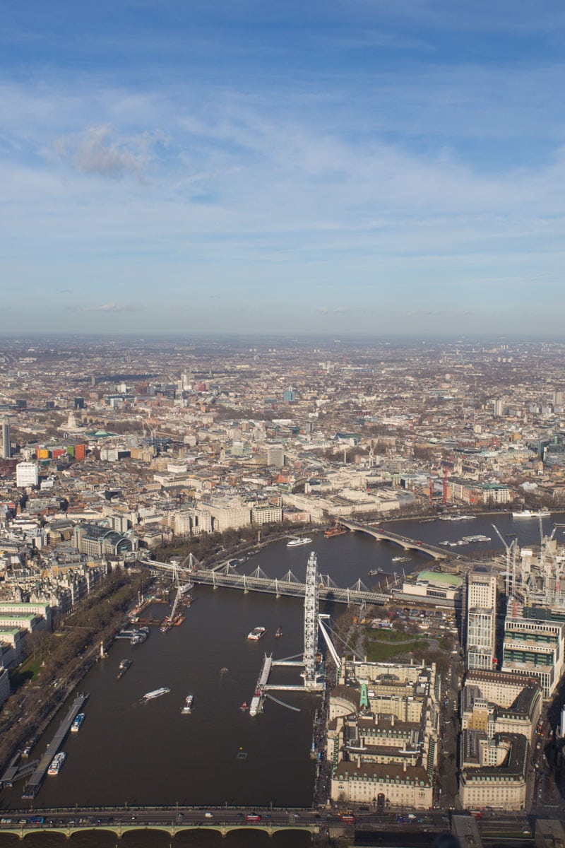 Views of the London Eye from helicopter tour of London