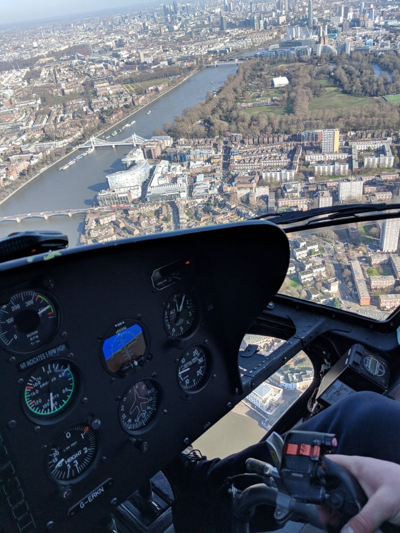 Pilot's view from helicopter tour of London