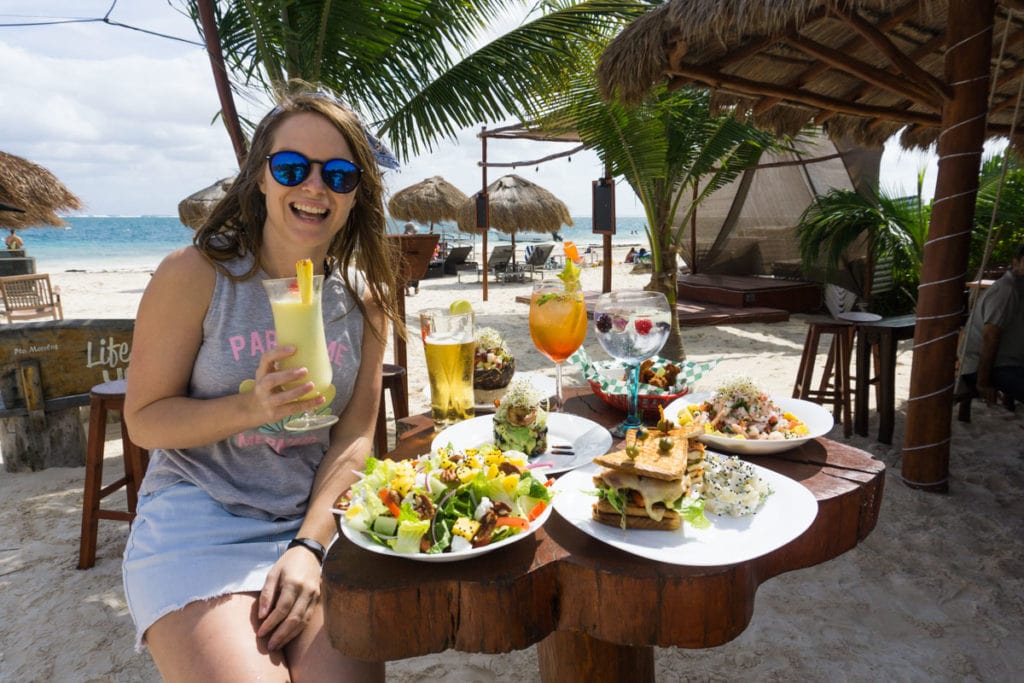 Enjoying the food at Unico Beach, Puerto Morelos