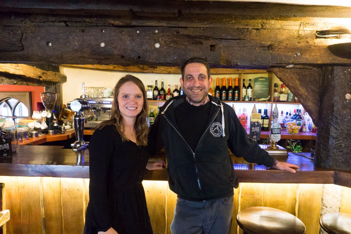 Meeting landlord Christo at Ye Olde Fighting Cocks pub in St Albans