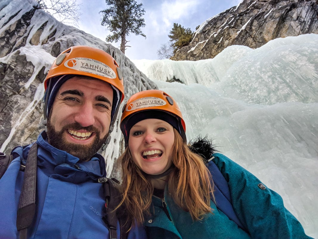 Achievement faces after ice climbing in Alberta!