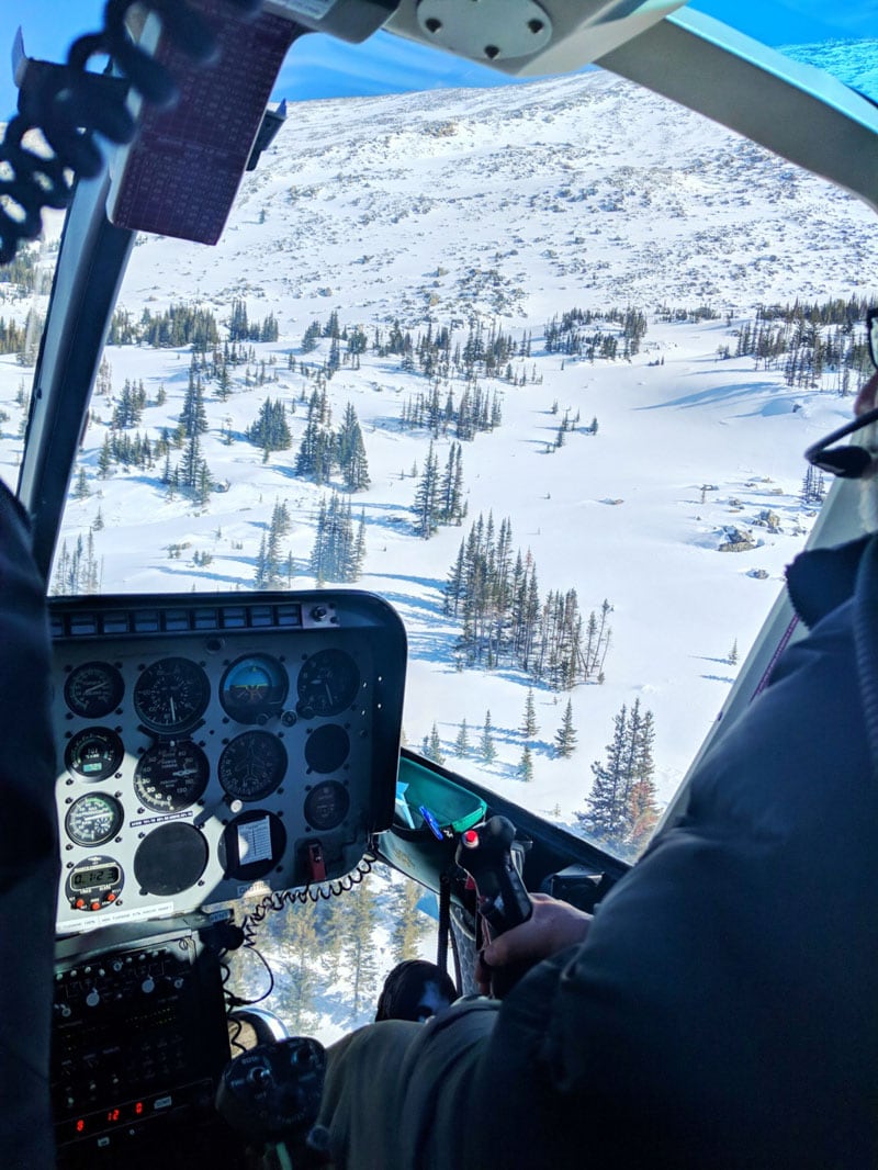 Helicopter views over the Rockies in Alberta, Canada