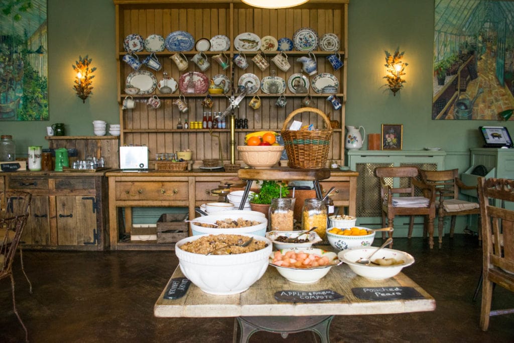 Kitchen breakfast table at The Pig, New Forest