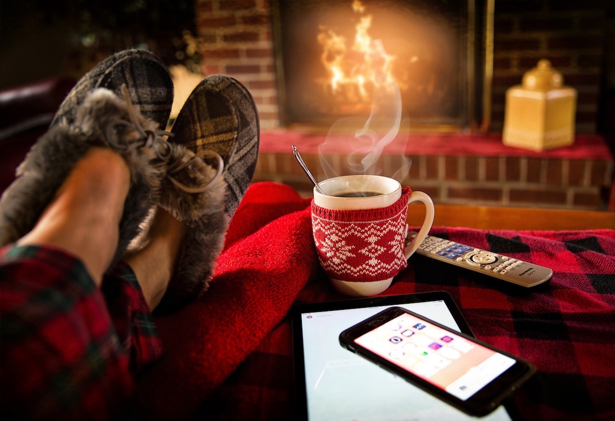 Relaxing by the fire