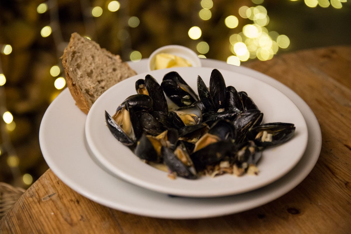 Mussels at Lusty Glaze Restaurant, Cornwall