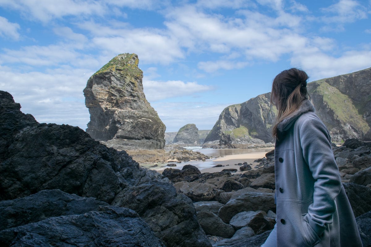 On the beach at Bedruthan Steps, Cornwall