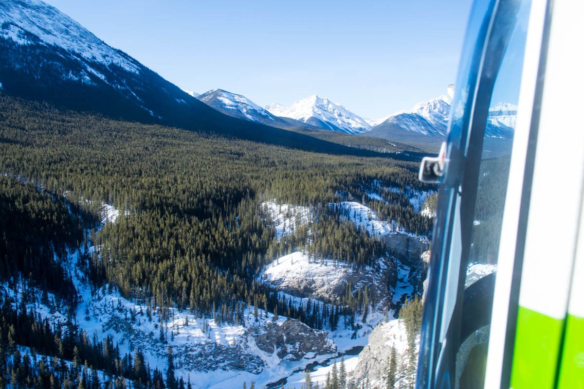 Helicopter tour over the Rocky Mountains, Alberta, Canada