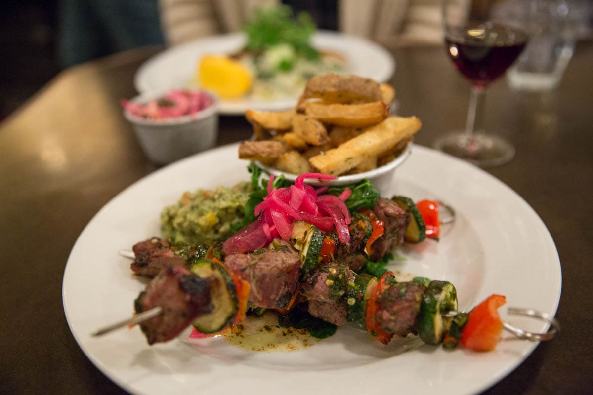 Lamb skewers at Bush Hall Dining Rooms, Shepherd's Bush, London