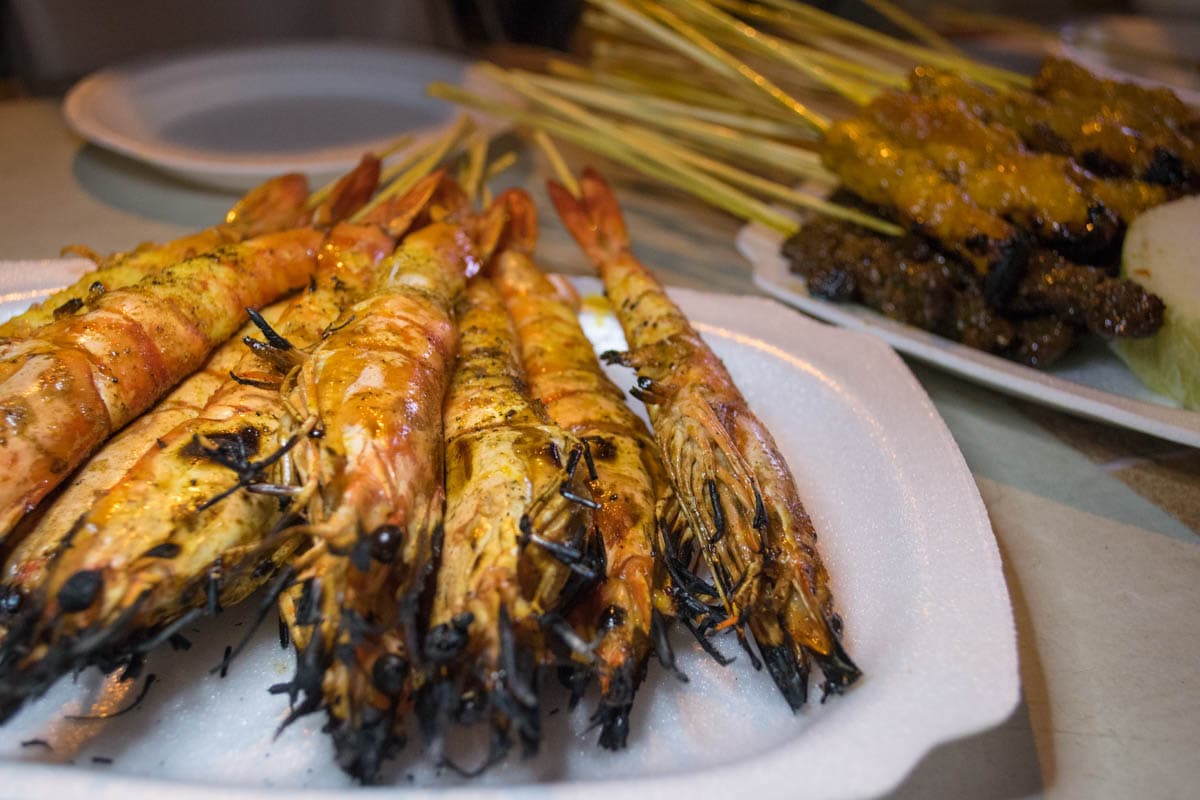 Prawn satay on Satay Street, Singapore