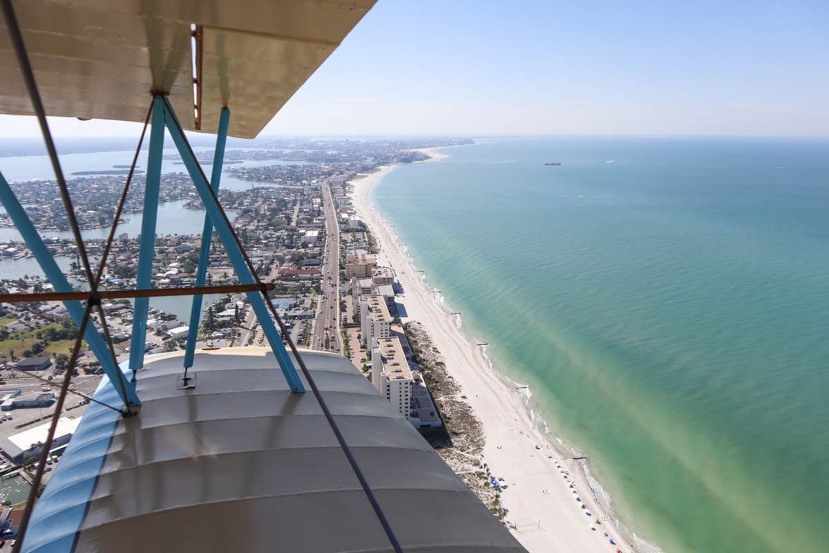 Biplane ride over St Pete Beach, Florida