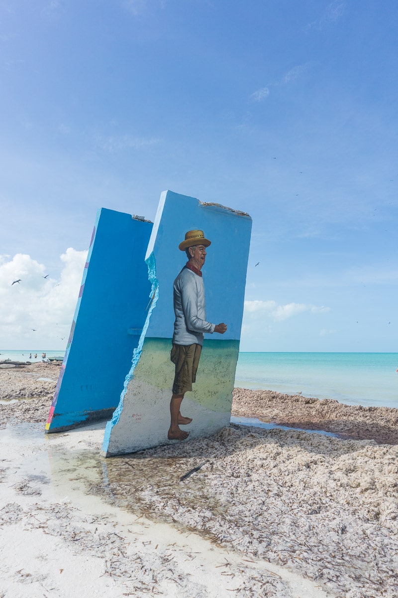 Colourful mural on the beach in Isla Holbox