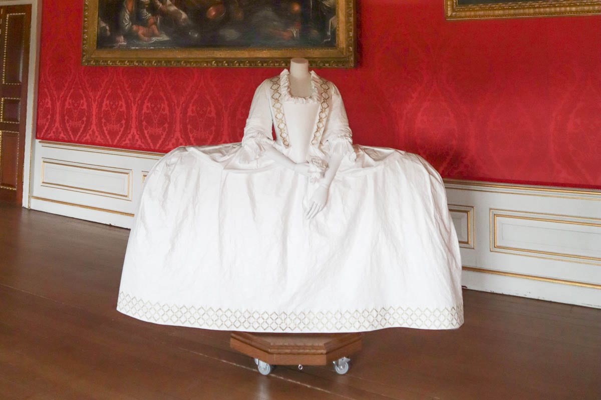 Traditional court dress (mantua) on display at Kensington Palace, London