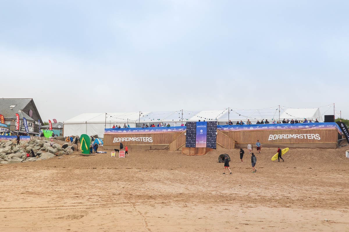 Festival area on Fistral Beach at Boardmasters 2018