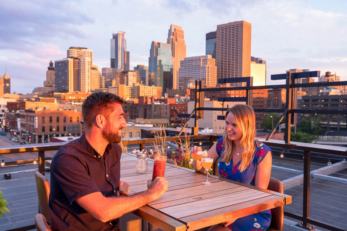 Cocktails on the rooftop of the Hewing Hotel, Minneapolis