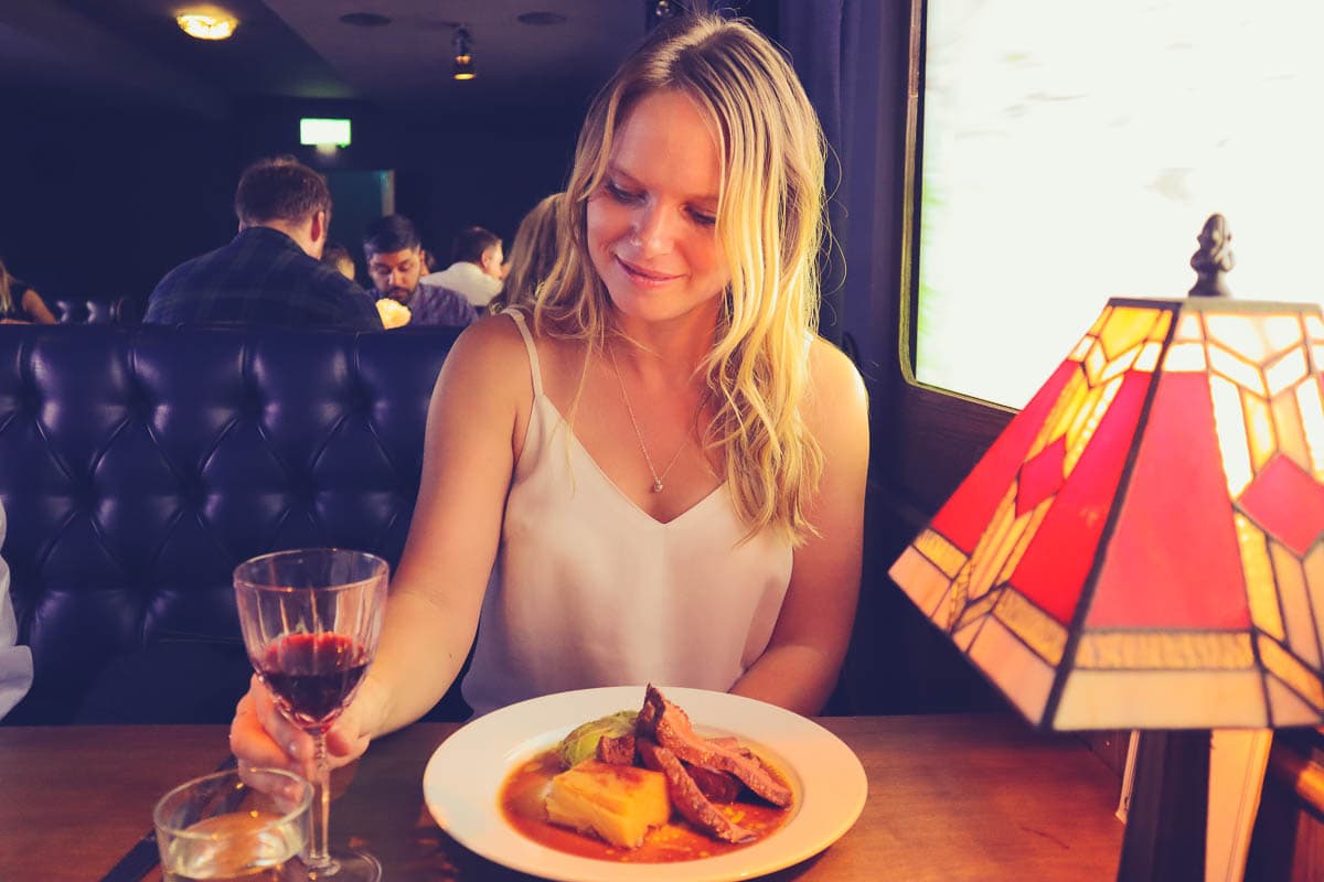 Enjoying dinner on board The Murder Express, London