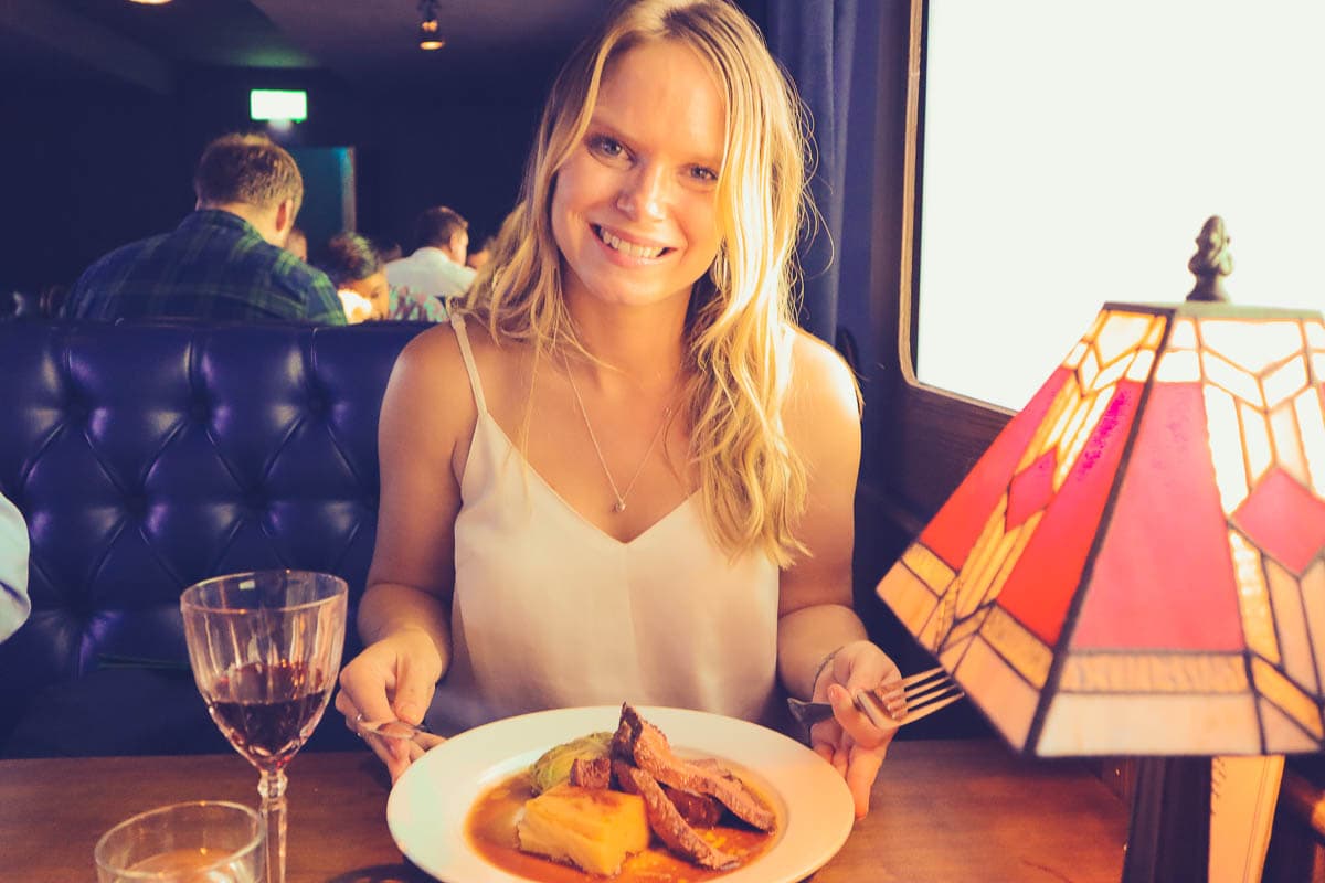 Enjoying dinner on board The Murder Express, London