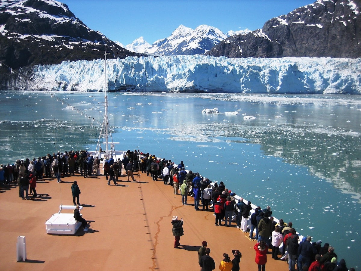 Ship viewing glacier in Alaska