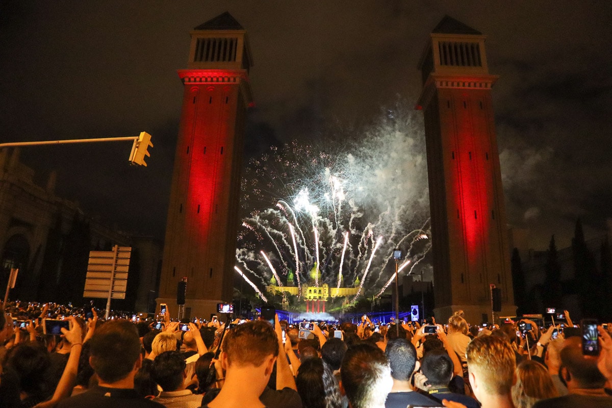 Fireworks at Plaça Espanya for La Mercè Festival, Barcelona