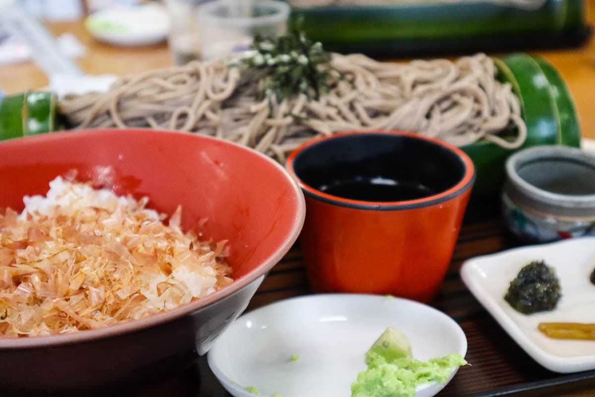 Bonito flakes on rice in Japan