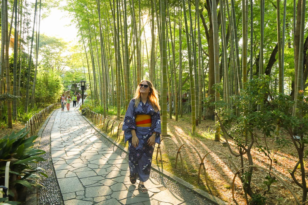 Exploring Shuzenji's bamboo forest in a kimono