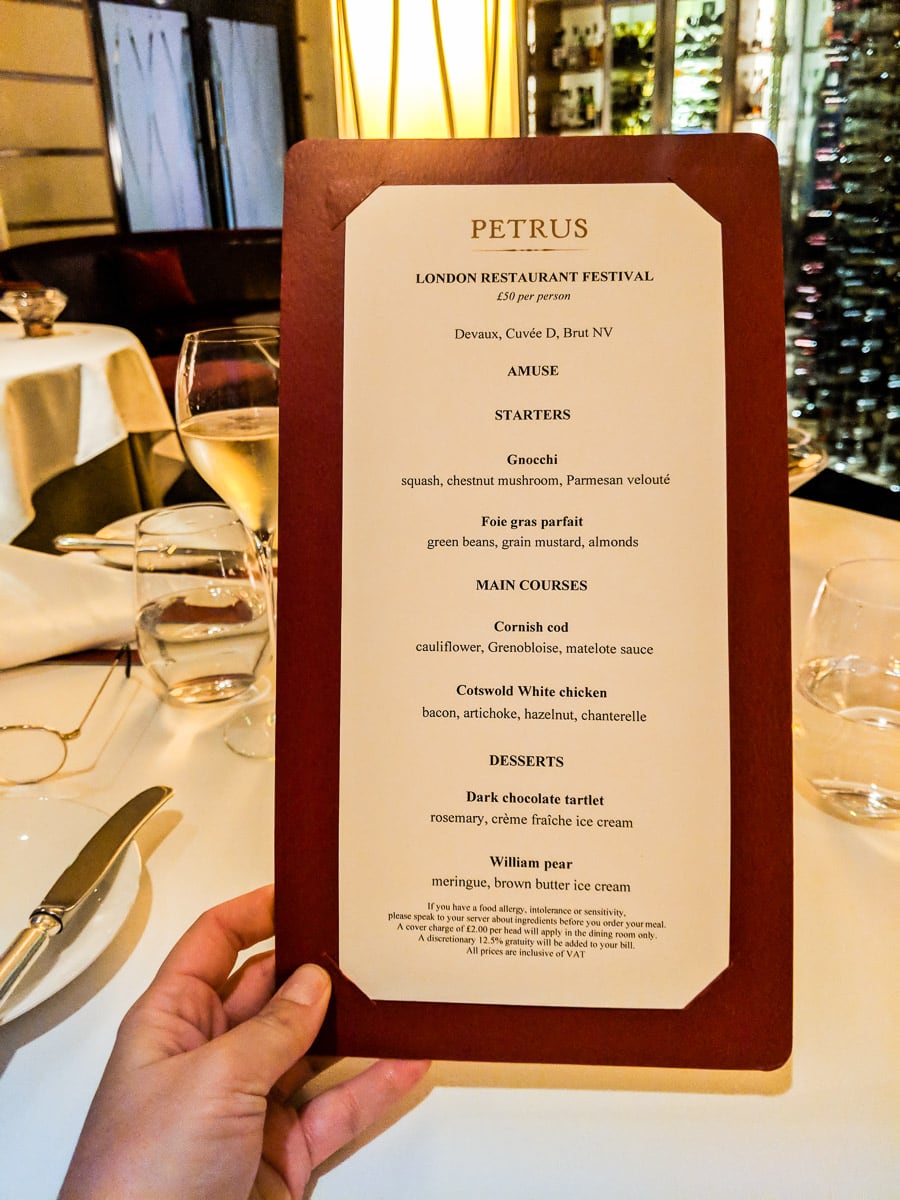 Petrus - London Restaurant Festival 2018 menu