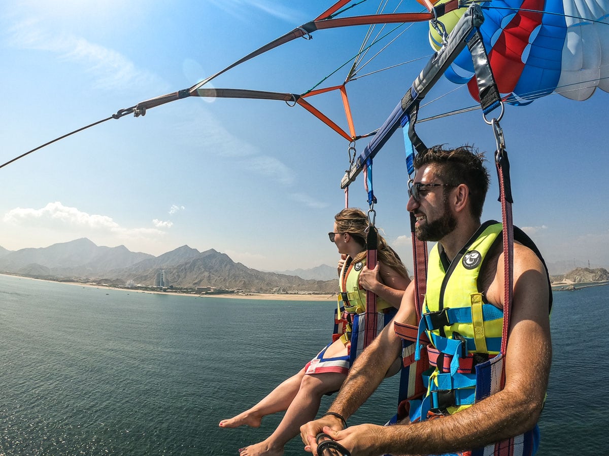 Parasailing past Fujairah Beach, UAE