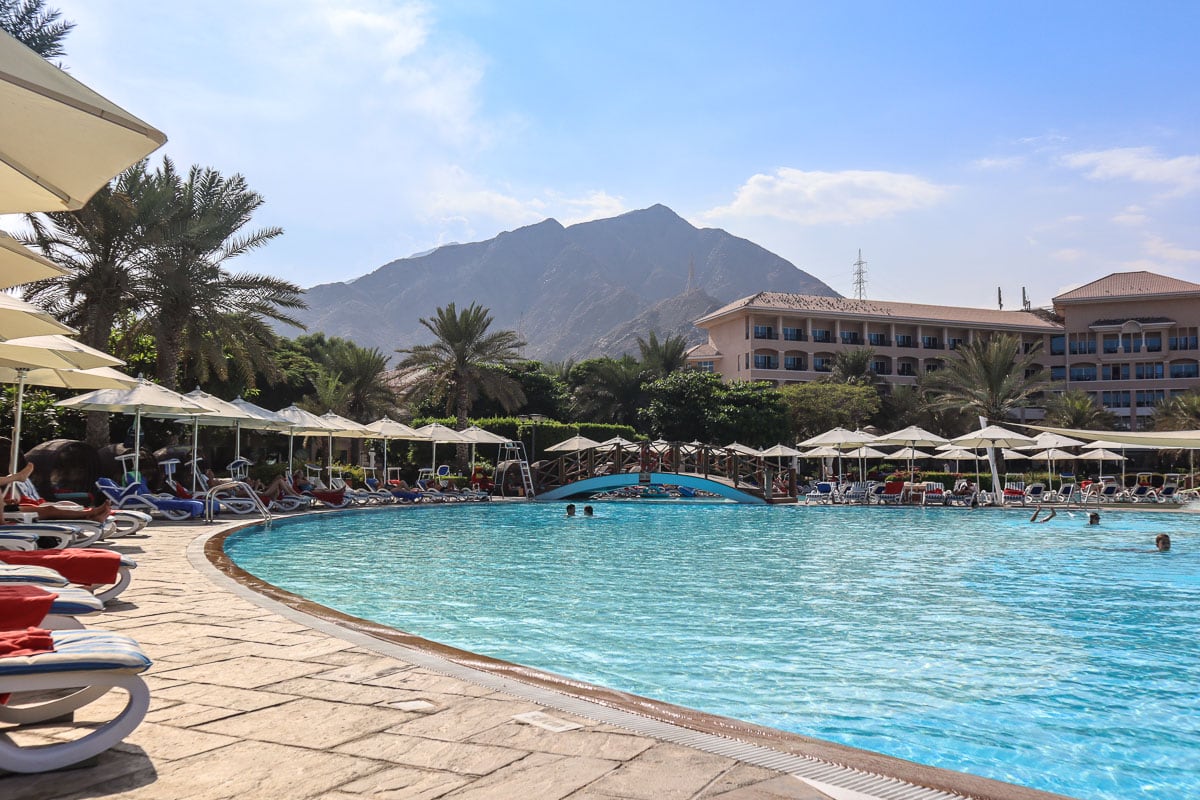 The pool with mountain views at Fujairah Rotana, UAE