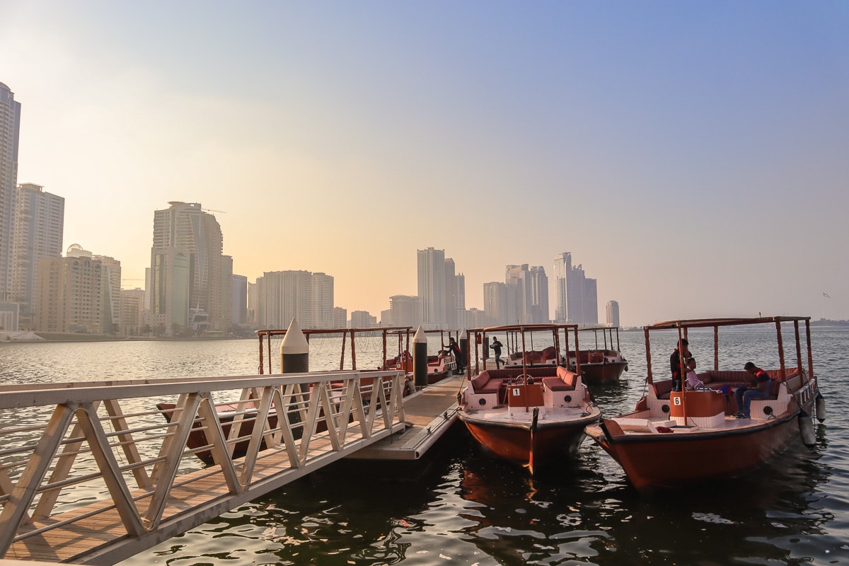 Abras on the lagoon in Sharjah, UAE