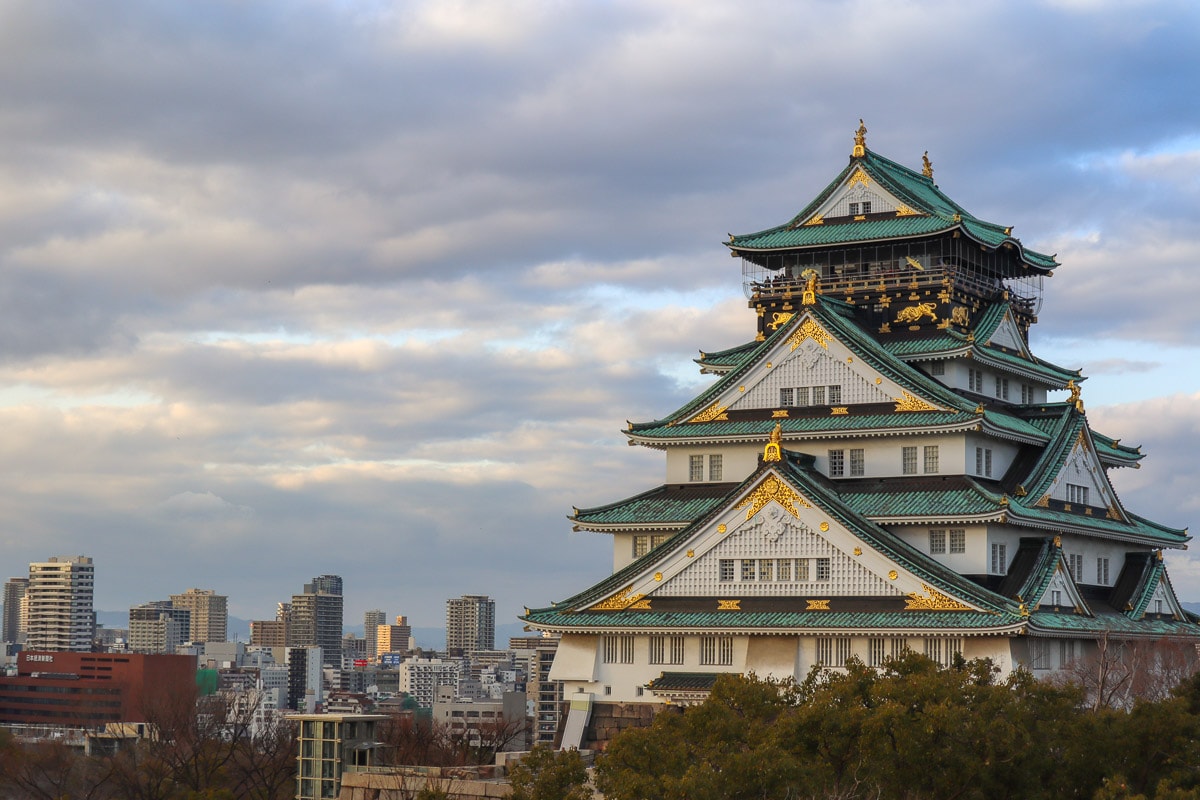 Osaka Castle with Osaka city skyline, Japan