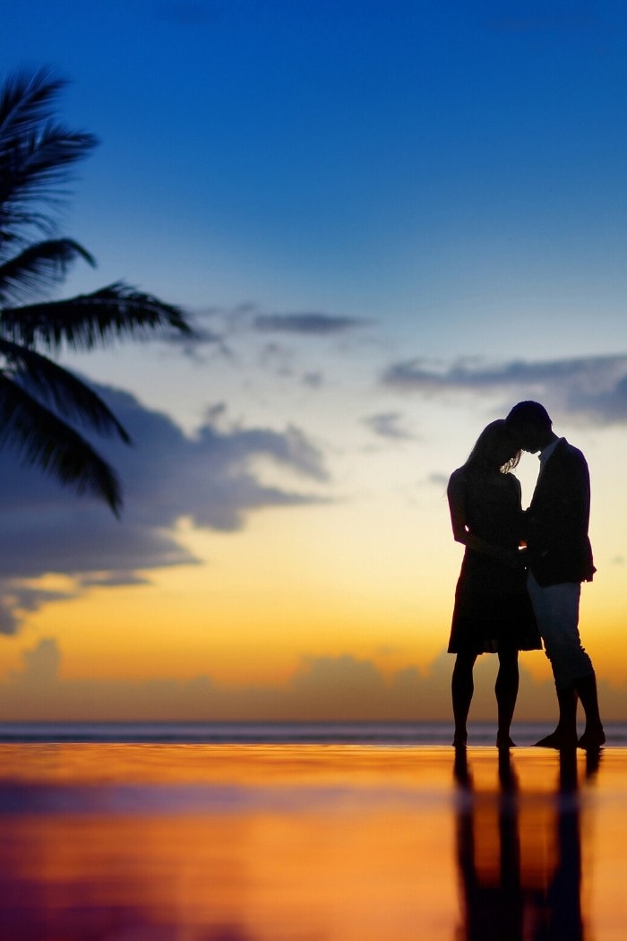 Honeymoon couple on the beach in Mauritius