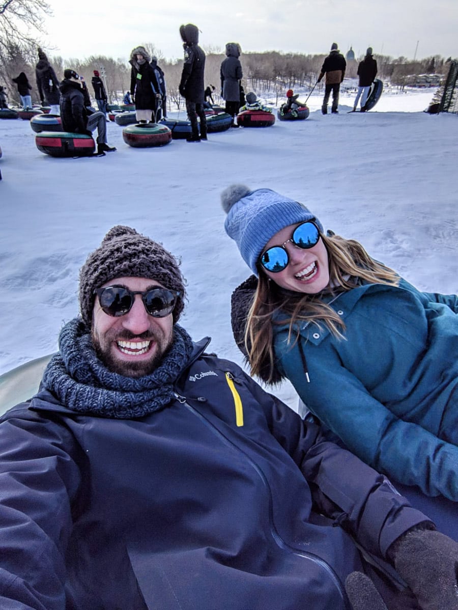 Snow tubing on Mount Royal