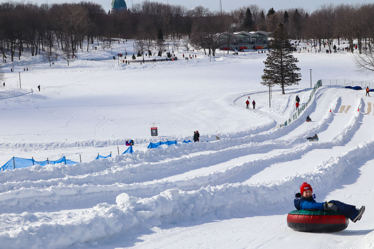 Snow tubing on Mount Royal