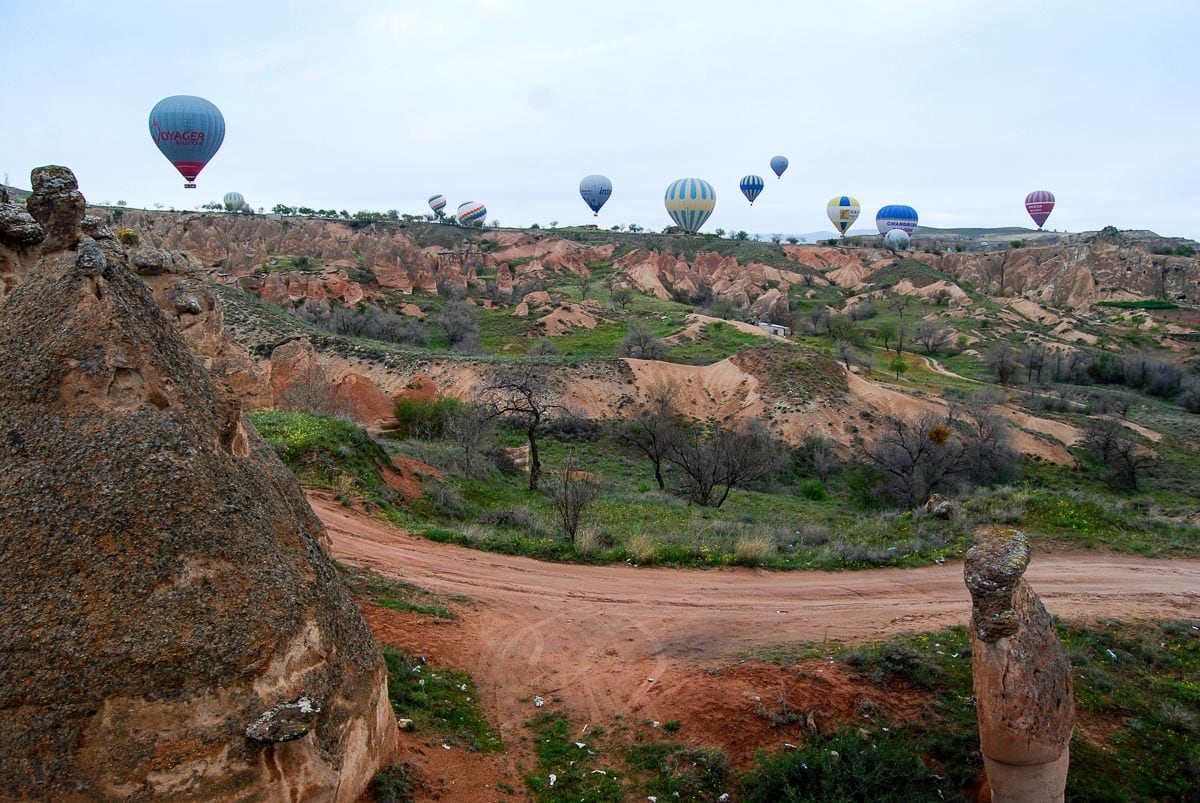 Close to the rock formations on our hot air balloon ride in Cappadocia