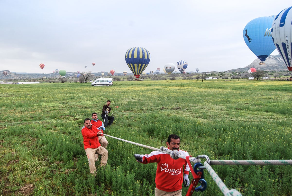 Landing after our hot air balloon flight in Cappadocia