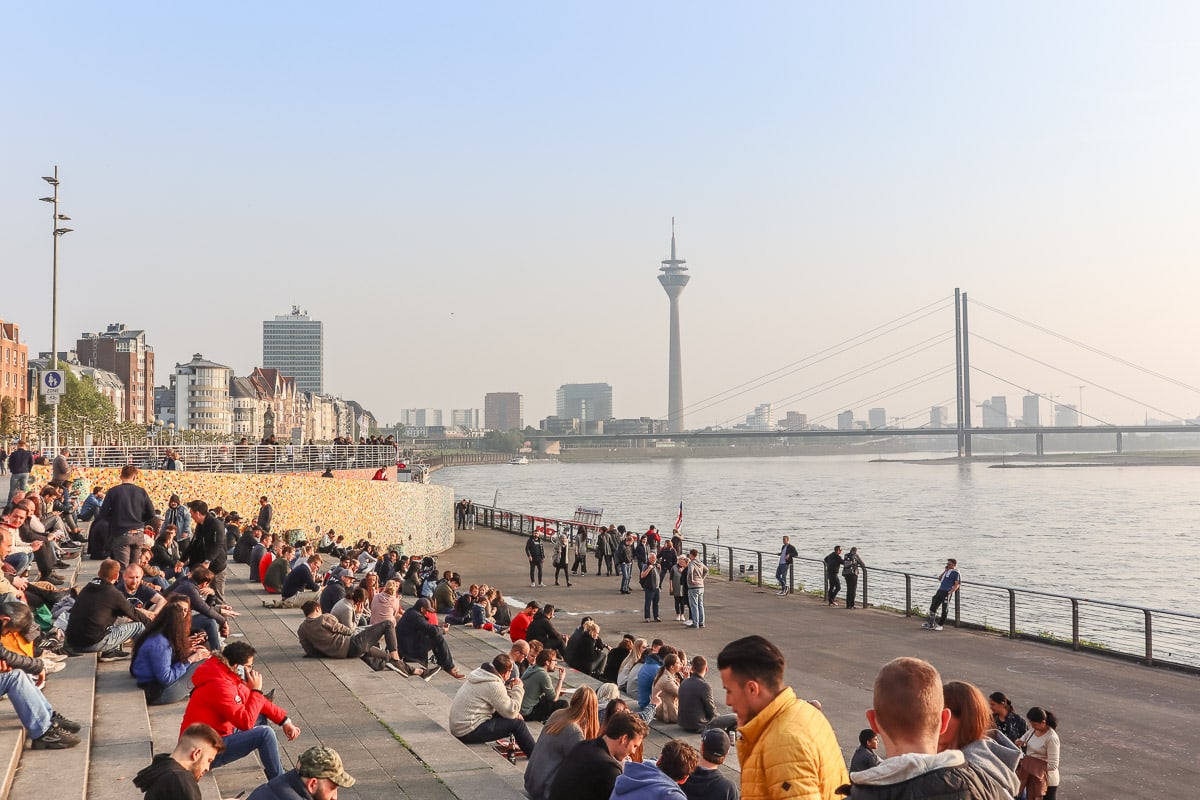 People enjoying the Rhine Promenade, Dusseldorf