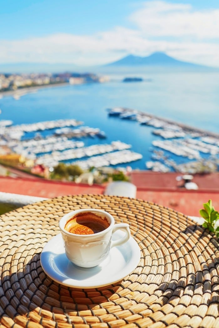 Coffee overlooking Naples and Vesuvius