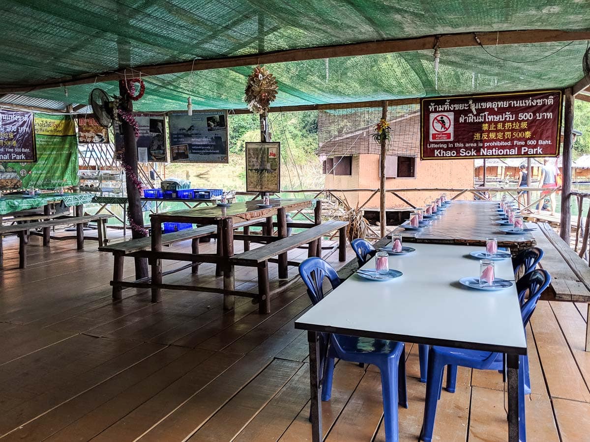 Restaurant area at our floating bungalows, Khao Sok