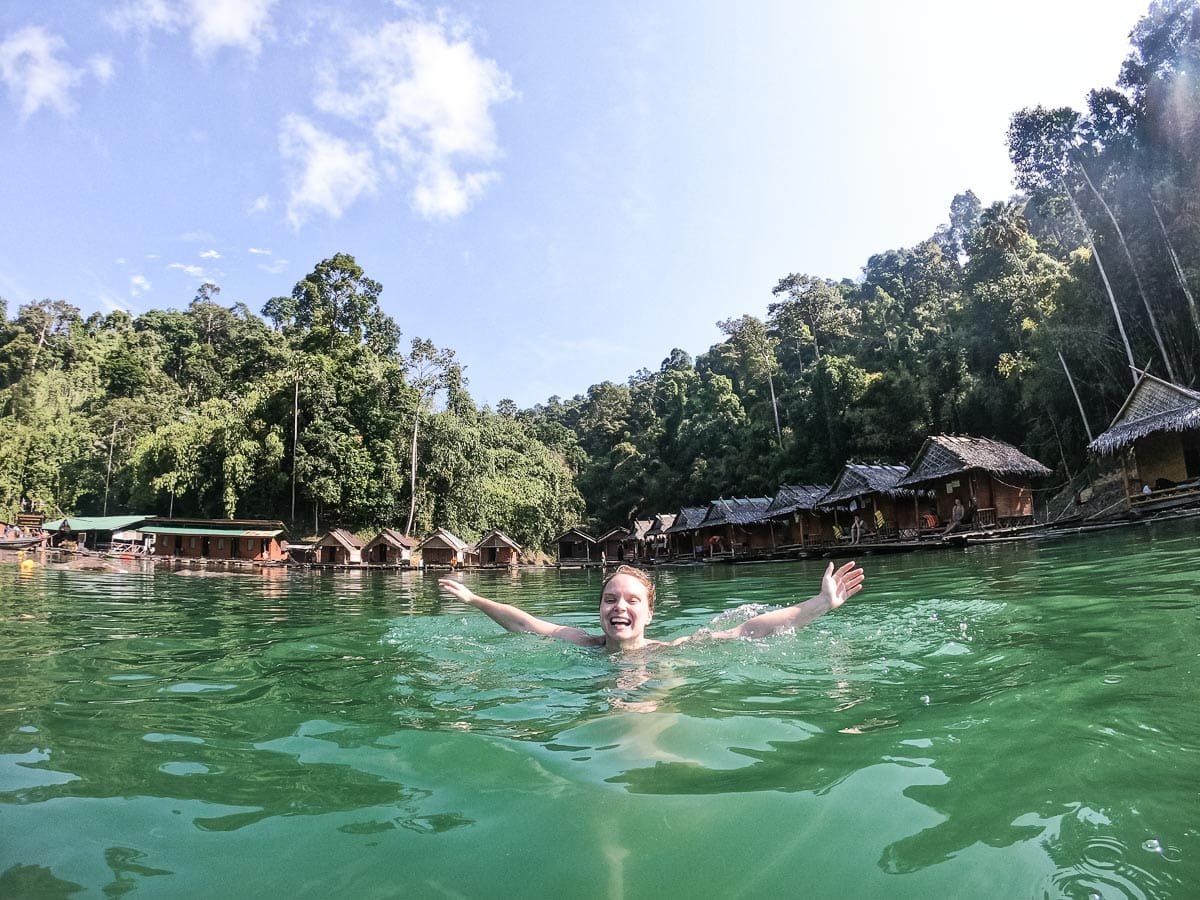 Swimming in Cheow Lan Lake, Khao Sok