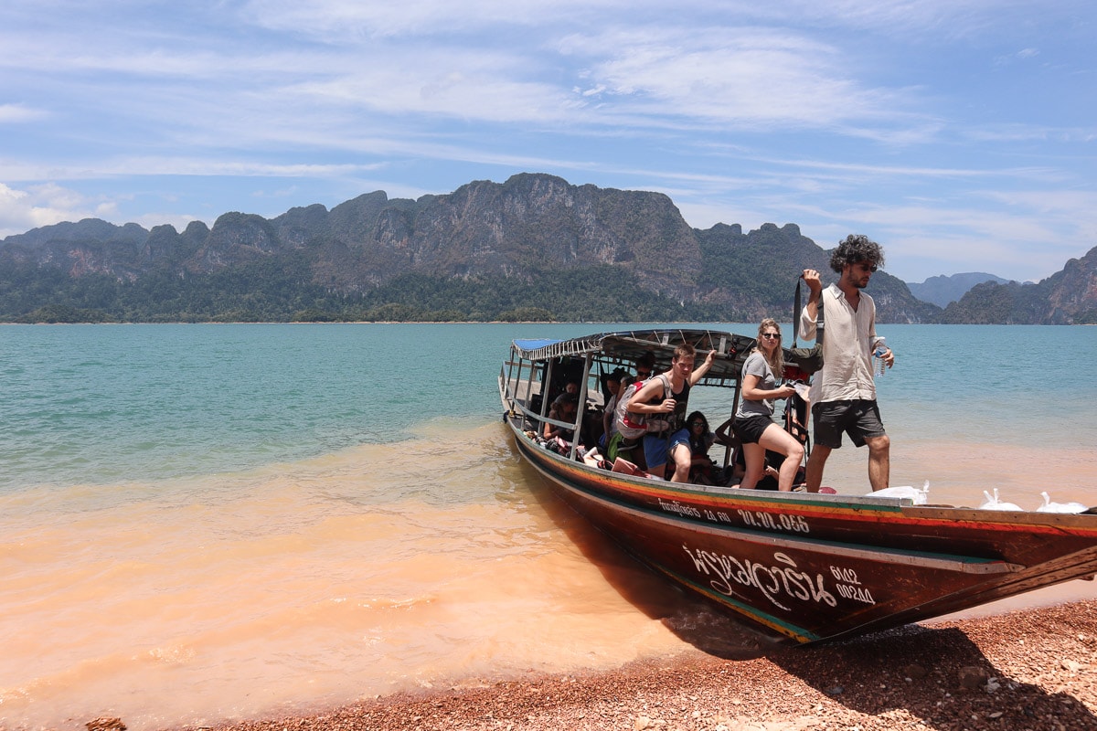 Stopping at a beach on Cheow Lan Lake on day 2