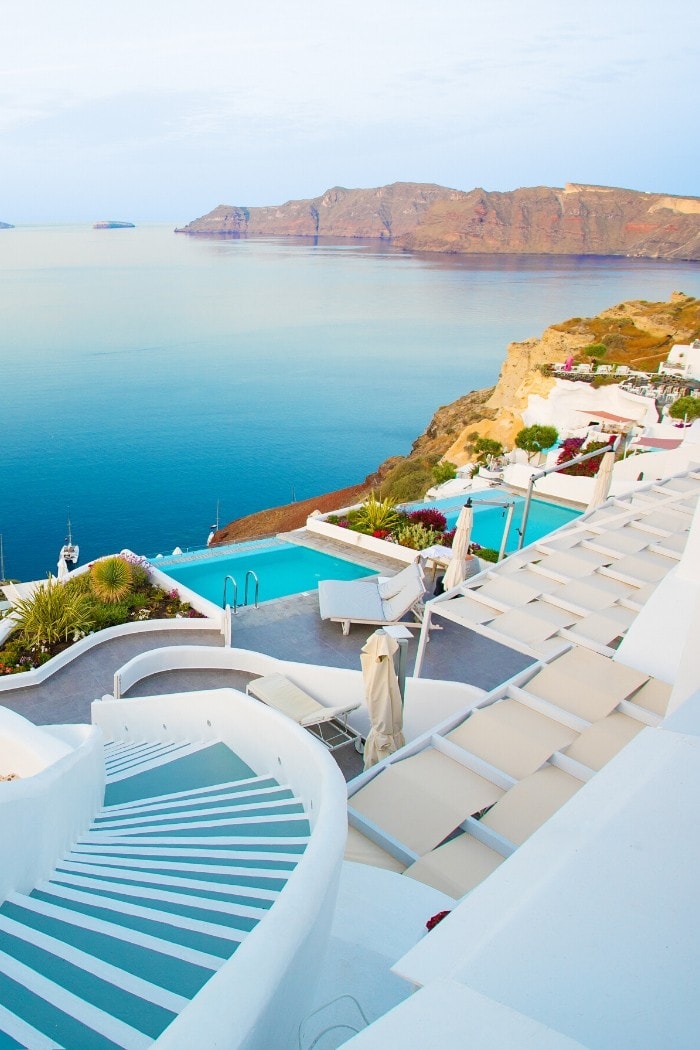 Infinity pool views in Santorini