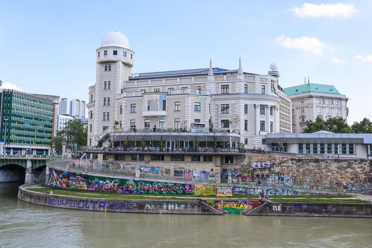 Interesting buildings and street art along the Danube Canal, Vienna