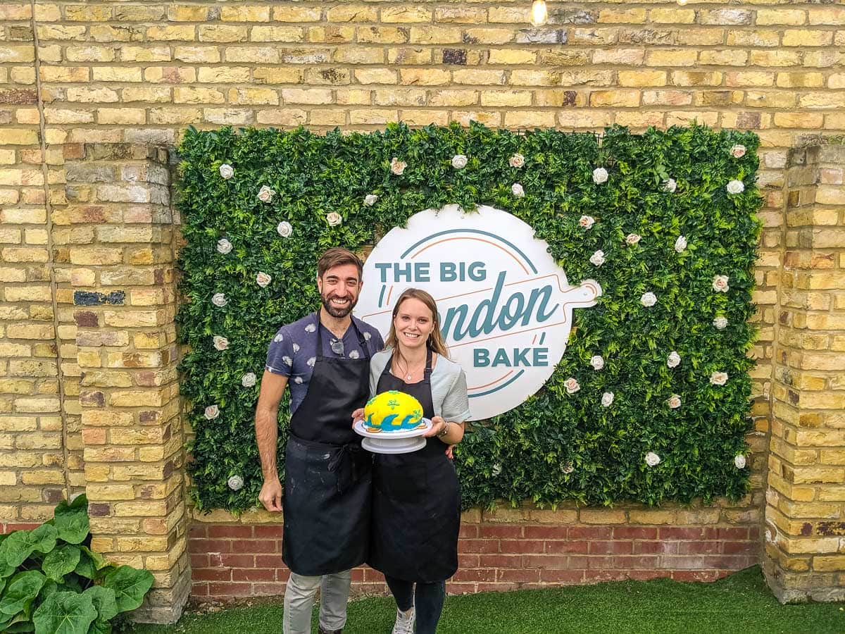 Posing with our colourful cloud dome cake at The Big London Bake