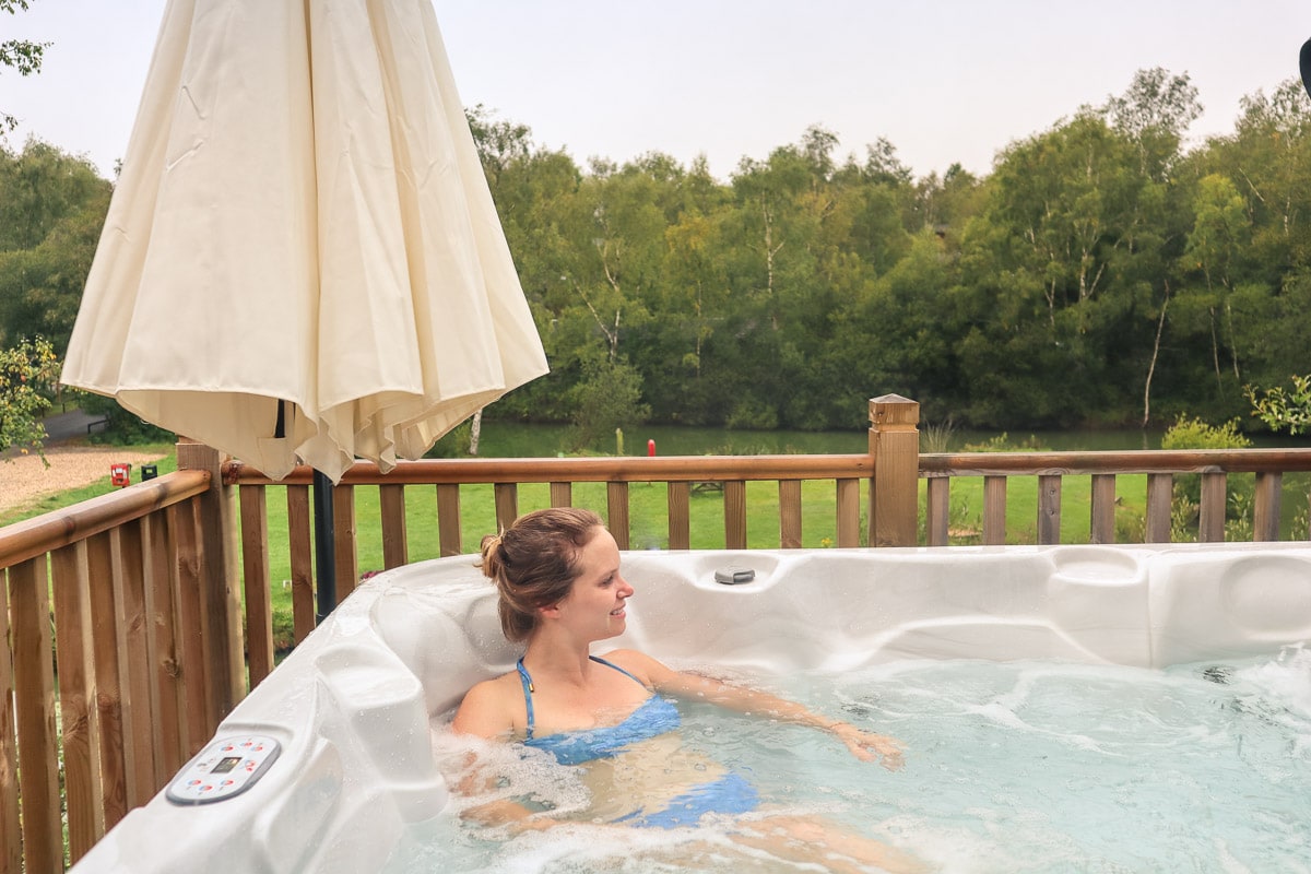 Hot tub at our luxury loge at Warmwell Holiday Park, Dorset