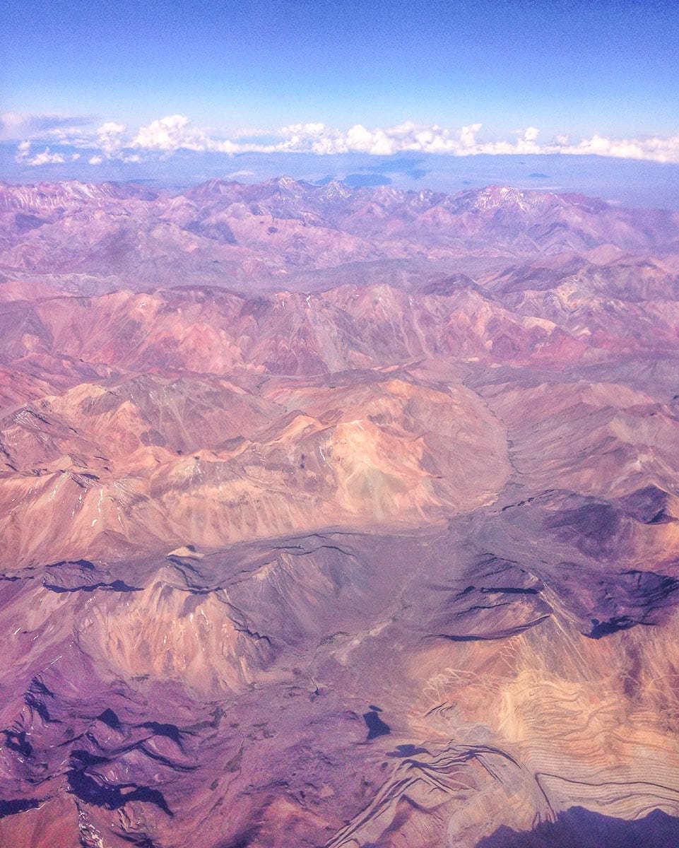 Flying over Chile's Andes Mountains