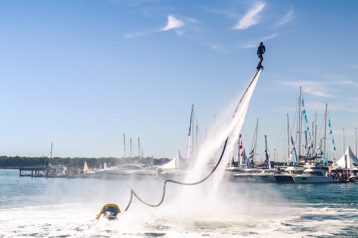 Impressive flyboarding demo at the Southampton International Boat Show