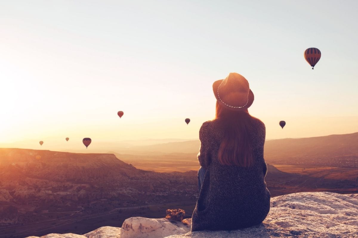 Looking out at the hot air balloons in Cappadocia